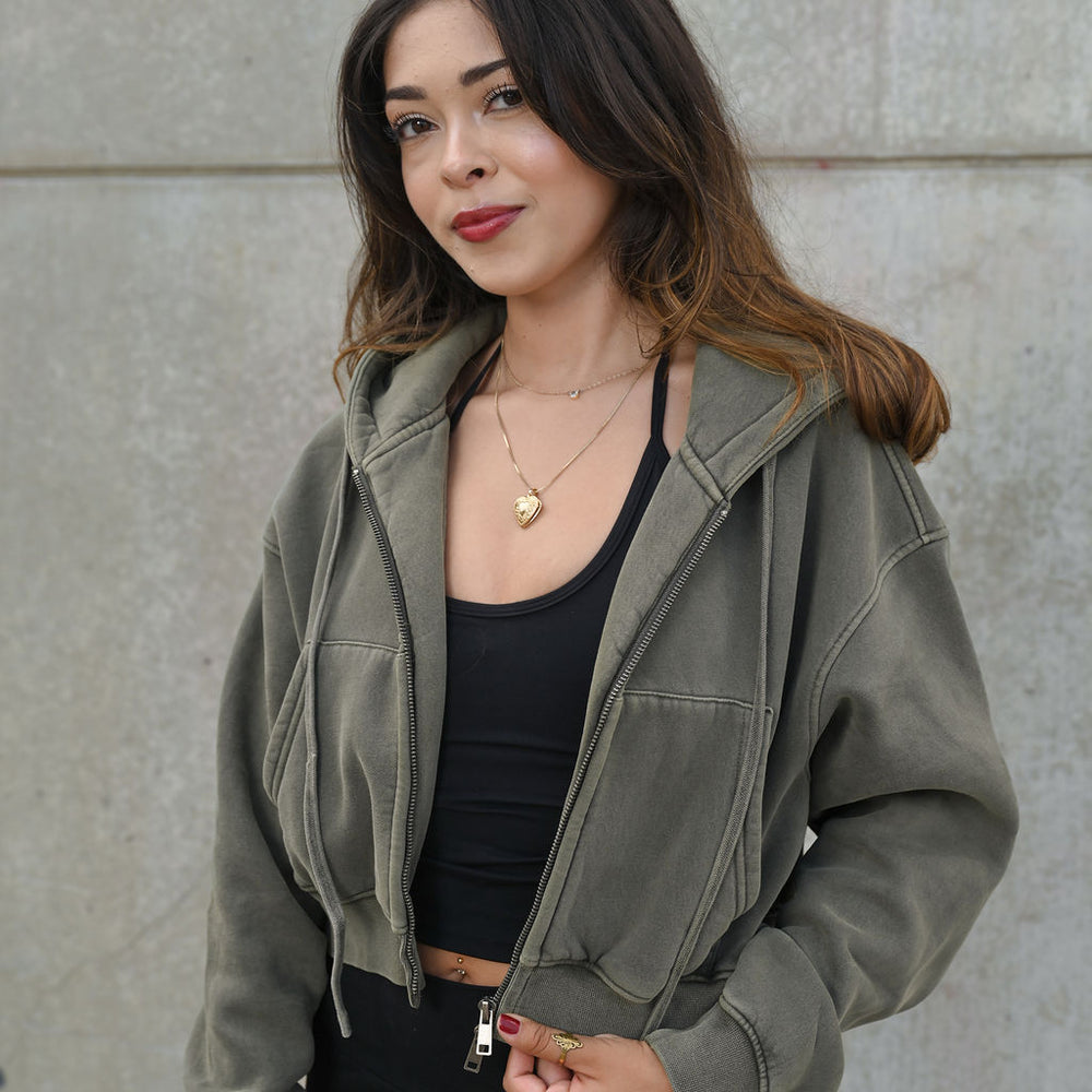Heavy Vintage Fleece Cropped Zip Up Jacket — July Signature