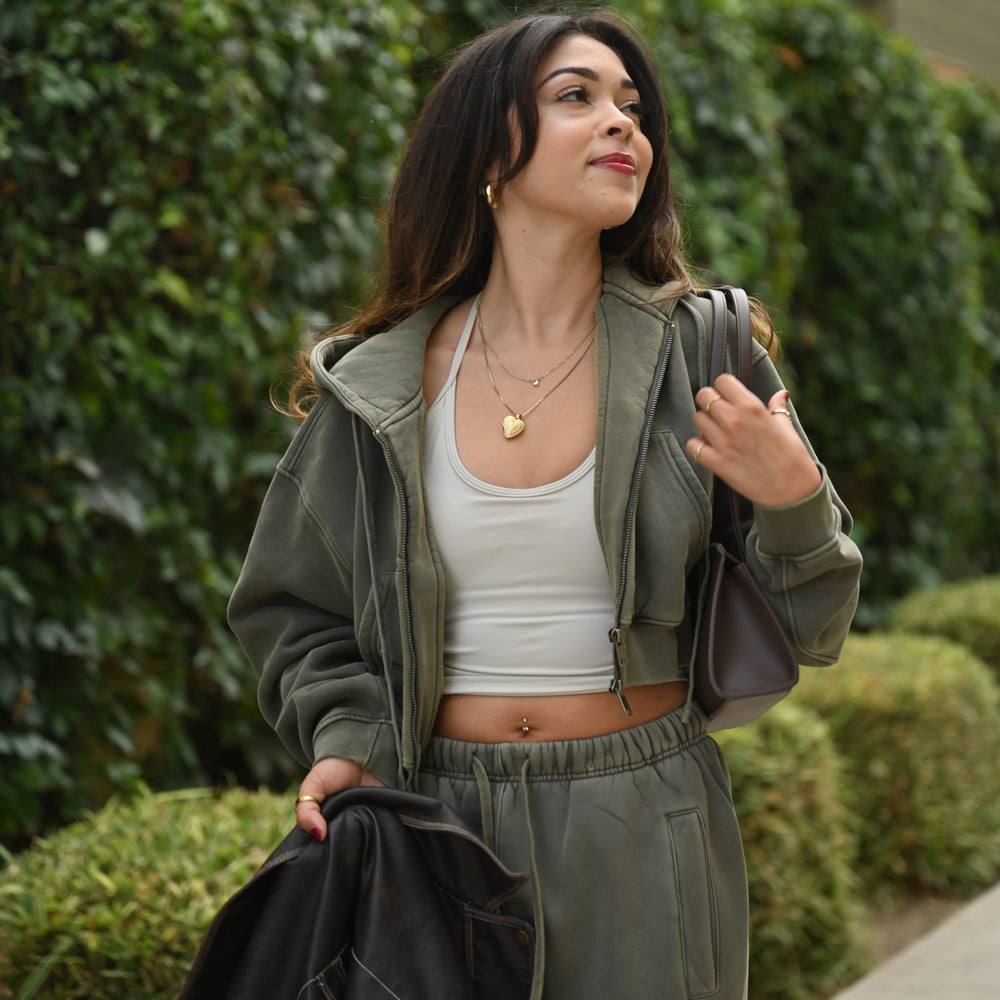 Heavy Vintage Fleece Cropped Zip Up Jacket — July Signature